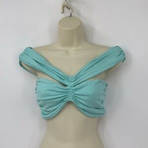 Susana Monaco ruched off-shoulder crop top shirt jersey knit mint green Small